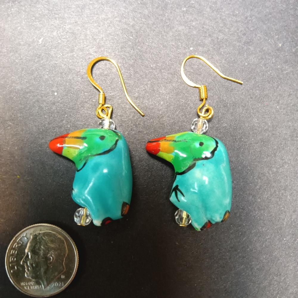 Handmade Earrings Parrot Gold Plated Hooks